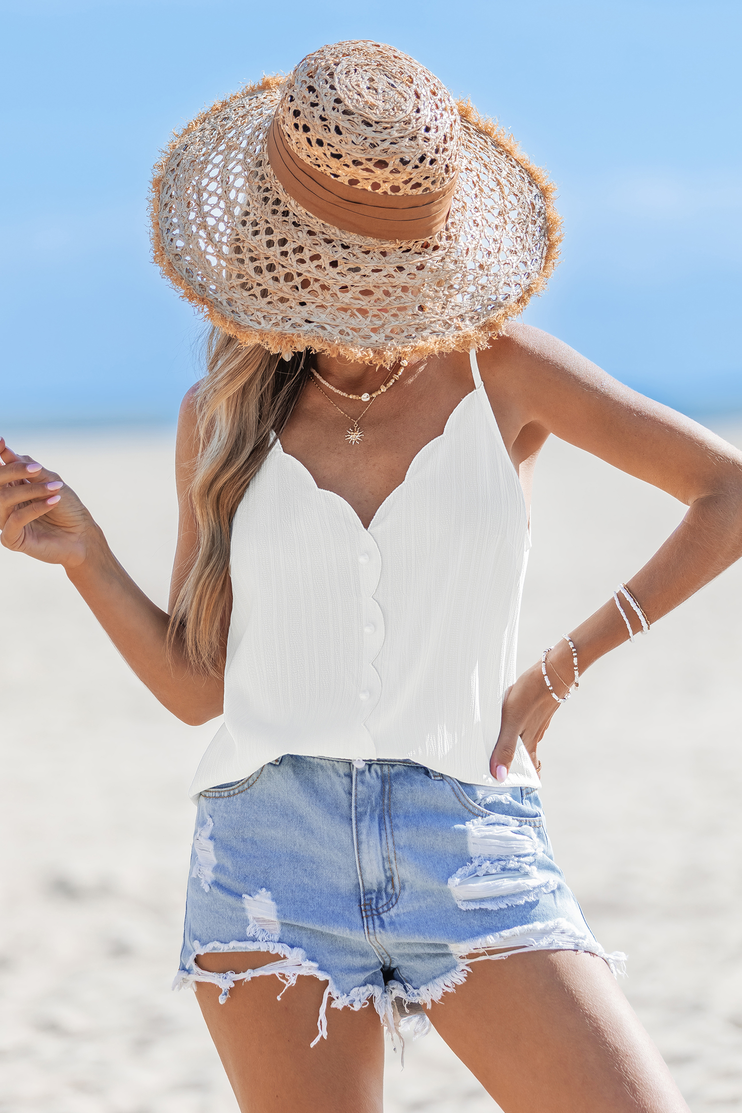 トップス house on the hill S/STee 80cm Dainty Details White Top | Scalloped V-Neck Sleeveless | Cupshe